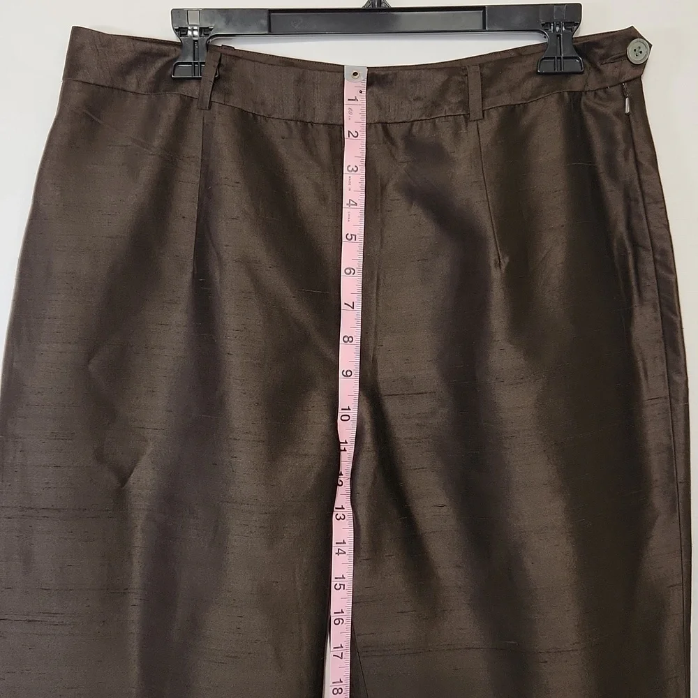 Banana Republic Women's Size 14 Brown Sheen 100% Silk Side Zip Closure Pants